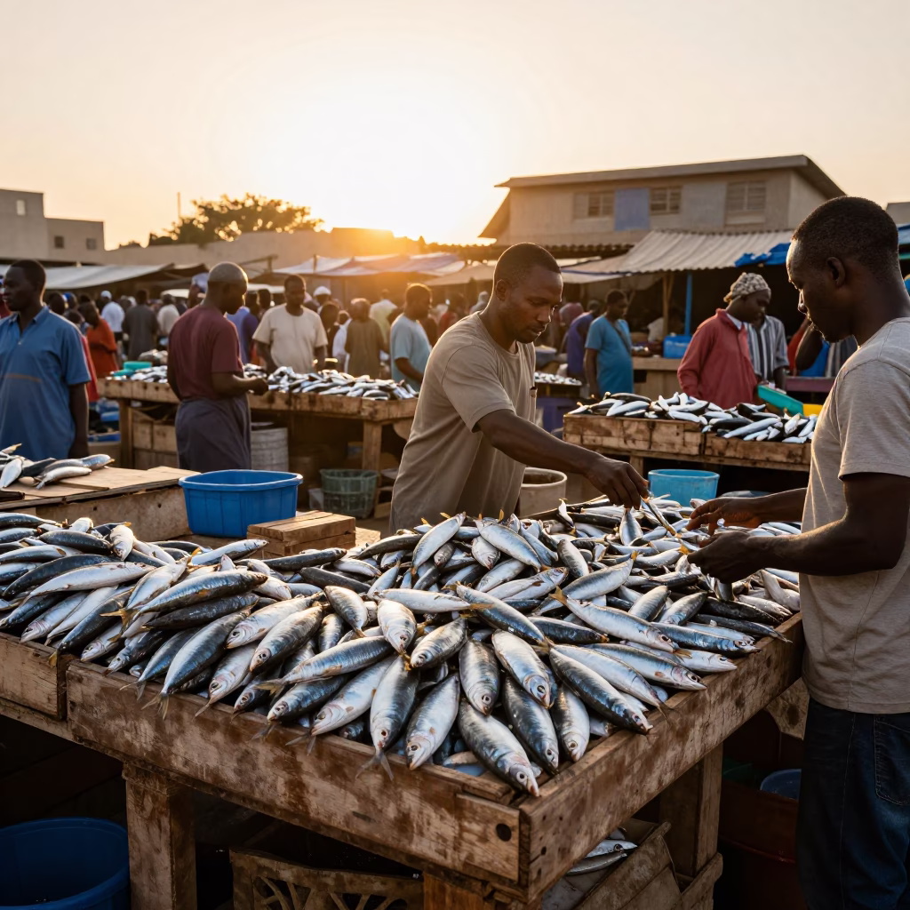 Market Stall in Dakar at Sunset Light in in Dakar, Senegal