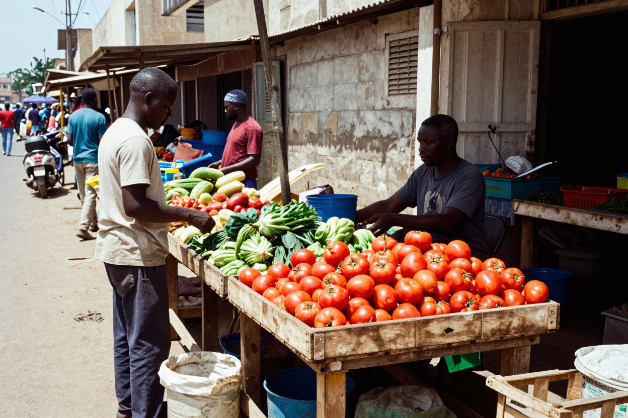 Market Stall in Dakar at The Flat Glare Of Noon Light in in Dakar, Senegal