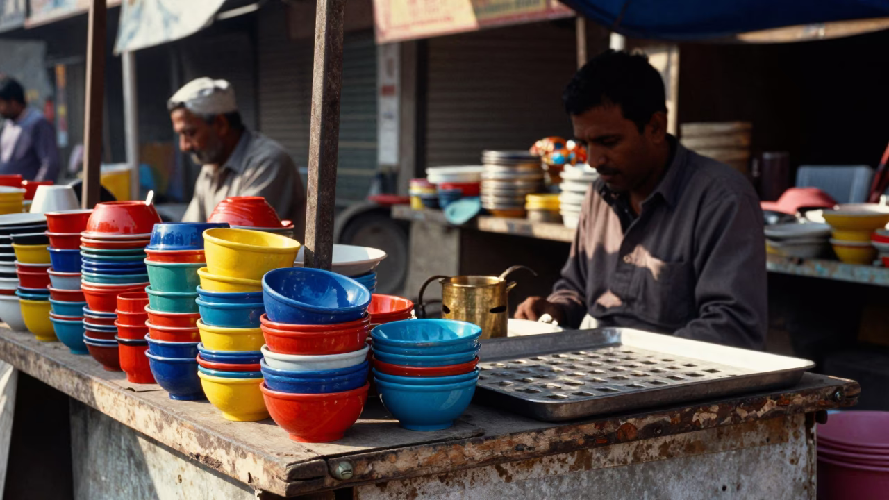 Market Stall in Delhi at Bright Midmorning Light in in Delhi, India