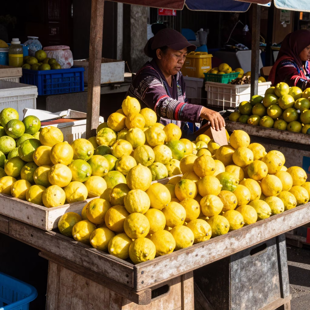 Market Stall in Denpasar at Bright Midmorning Light in in Denpasar, Indonesia