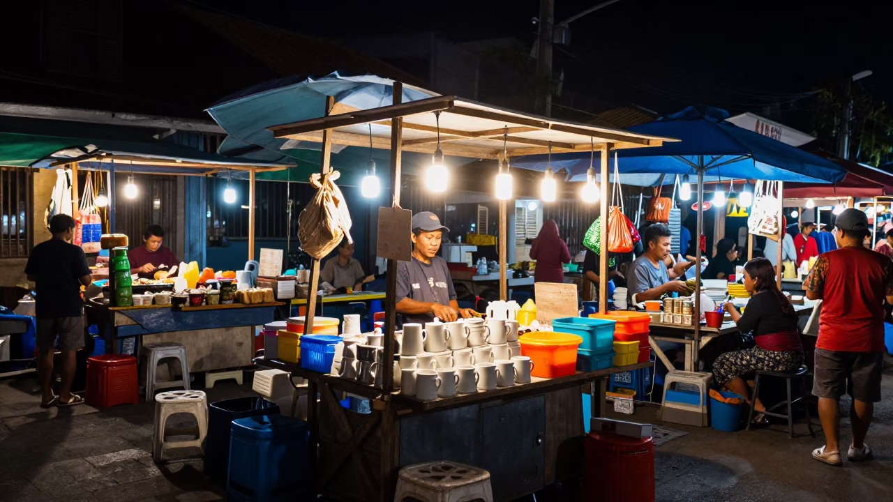Market Stall in Denpasar at Deep In The Night Light in in Denpasar, Indonesia