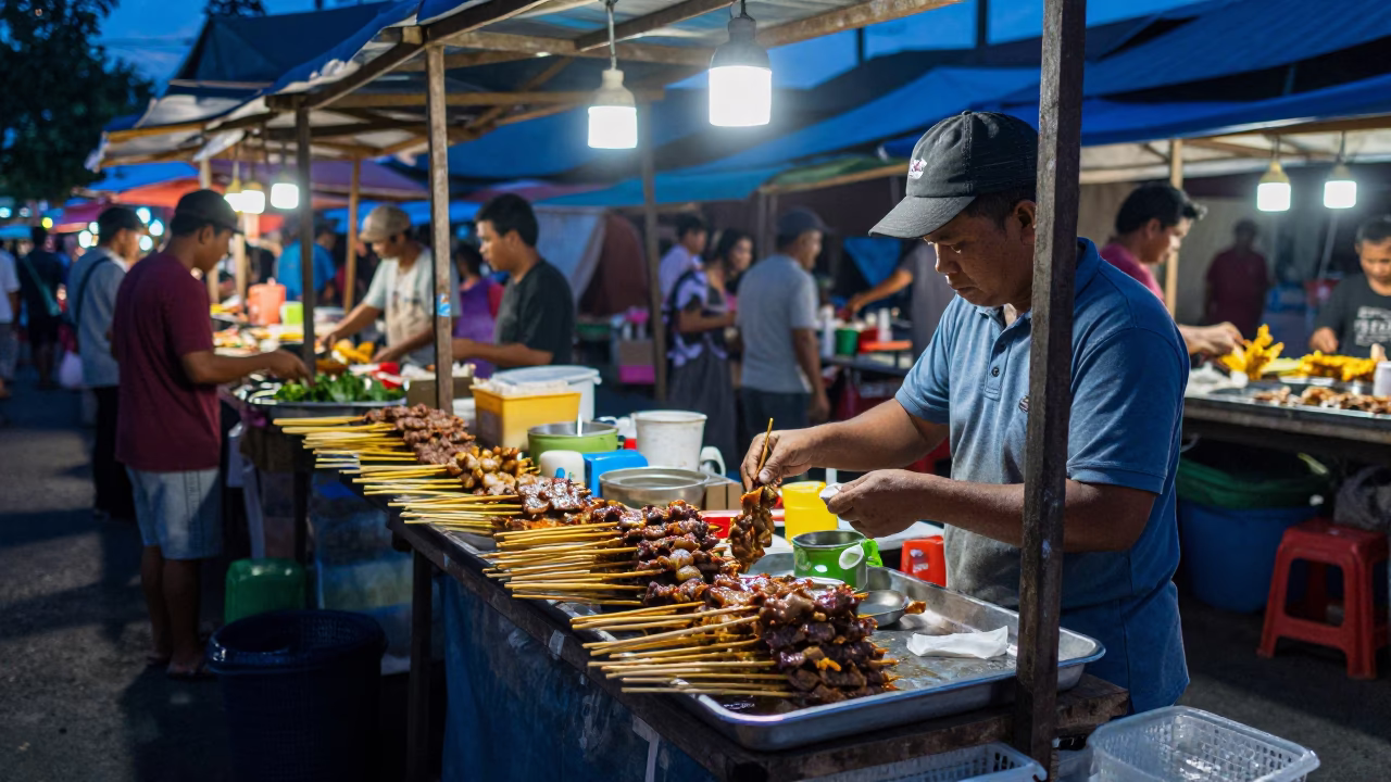 Market Stall in Denpasar at Sunrise Light in in Denpasar, Indonesia