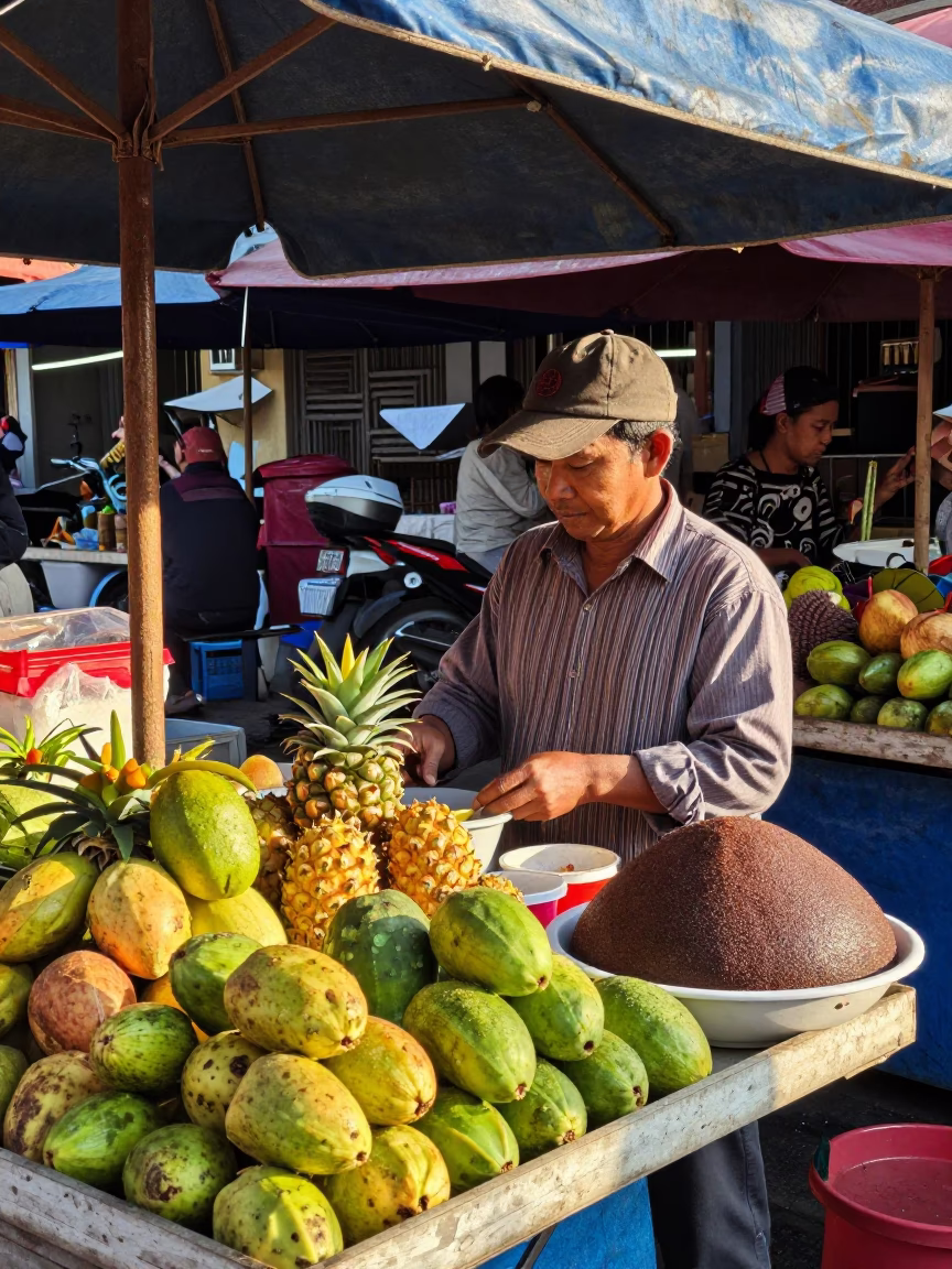 Market Stall in Denpasar at The Early Afternoon Light in in Denpasar, Indonesia