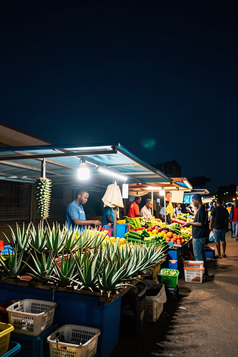 Market Stall in Durban at The Deepest Night Sky Light in in Durban, South Africa