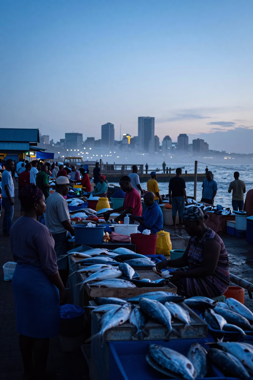 Market Stall in Durban at The Still Hours Before Dawn Light in in Durban, South Africa
