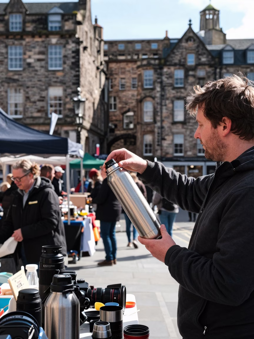Market Stall in Edinburgh at Midday Light in in Edinburgh, United Kingdom