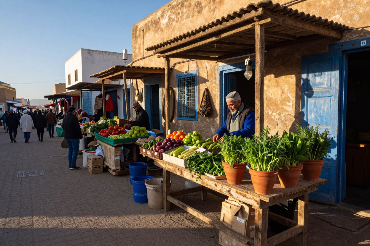 Market Stall in Essaouira at The Early Morning Light in in Essaouira, Morocco