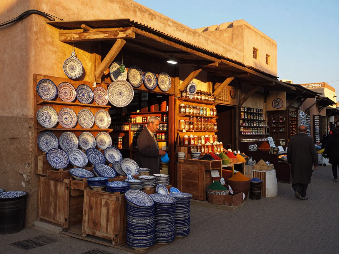 Market Stall in Fez at Golden Hour in in Fez, Morocco