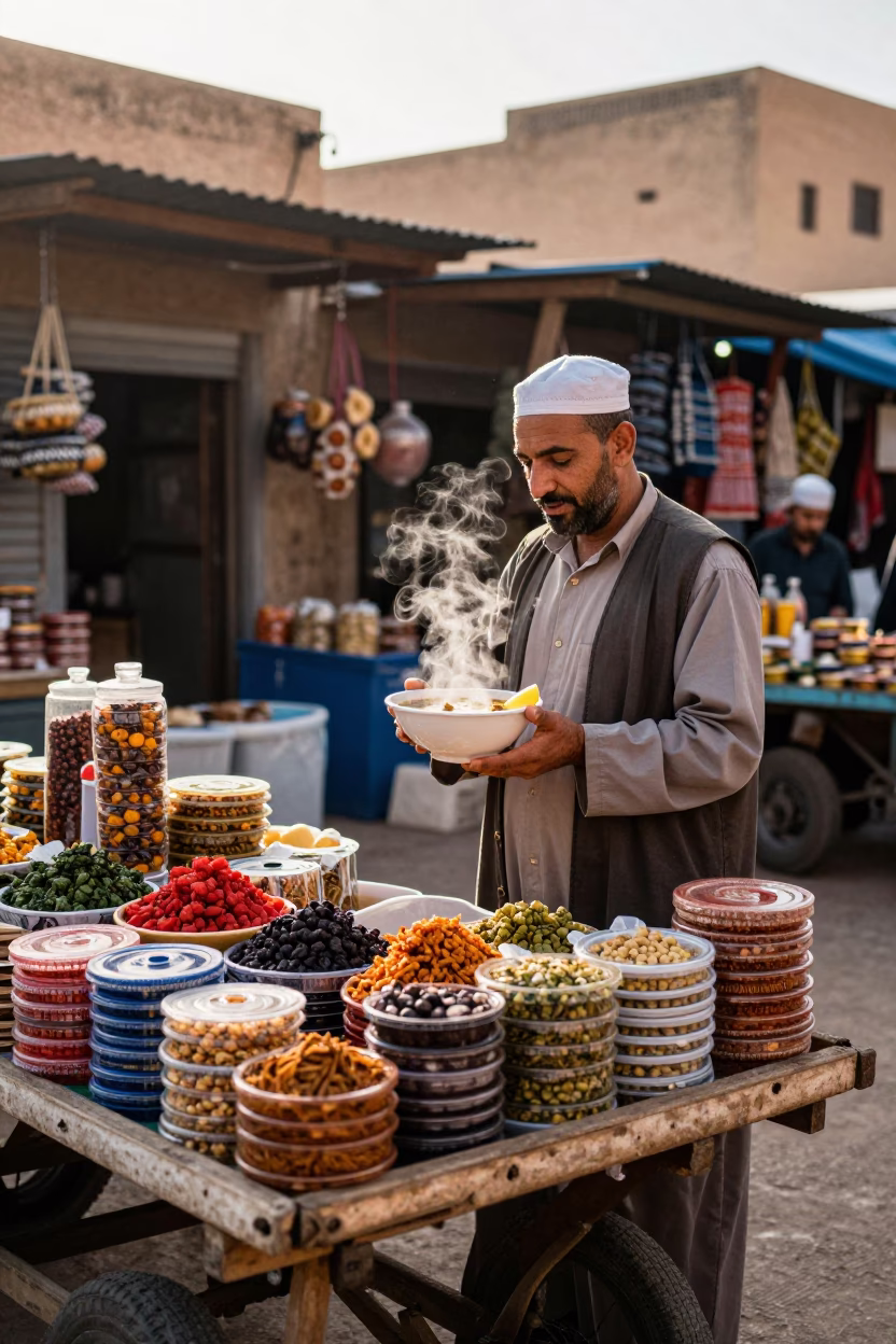 Market Stall in Fez at The Early Afternoon Light in in Fez, Morocco