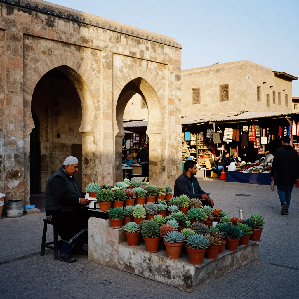 Market Stall in Fez at The Early Morning Light in in Fez, Morocco