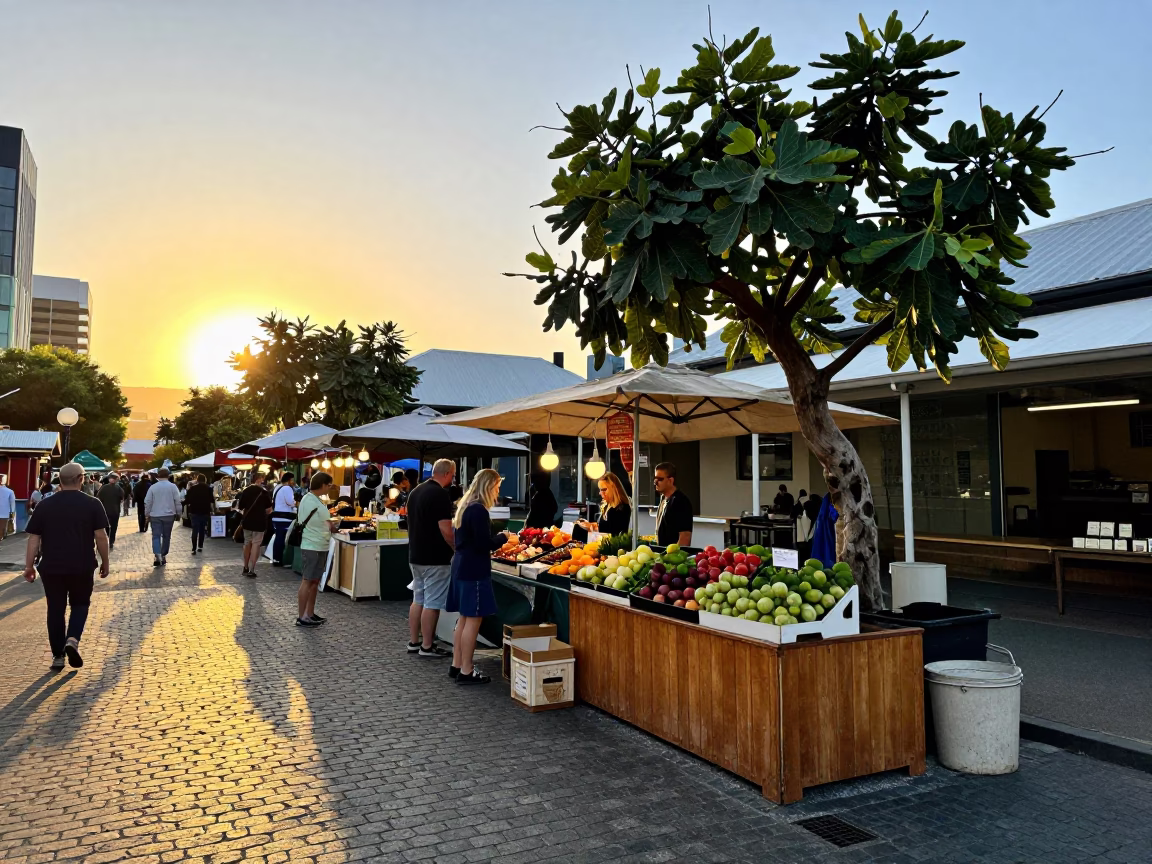 Market Stall in Hobart at Sunset Light in in Hobart, Tasmania, Australia