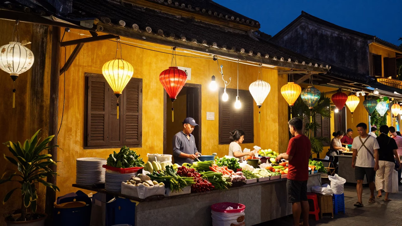 Market Stall in Hoi An at Midnight Light in in Hoi An, Vietnam