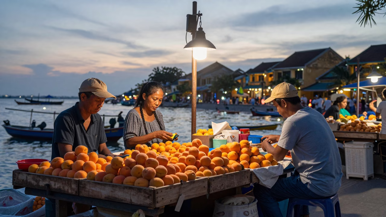 Market Stall in Hoi An at Nautical Dawn Light in in Hoi An, Vietnam