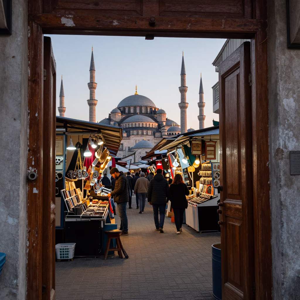 Market Stall in Istanbul at First Light Of Dawn in in Istanbul, Turkey