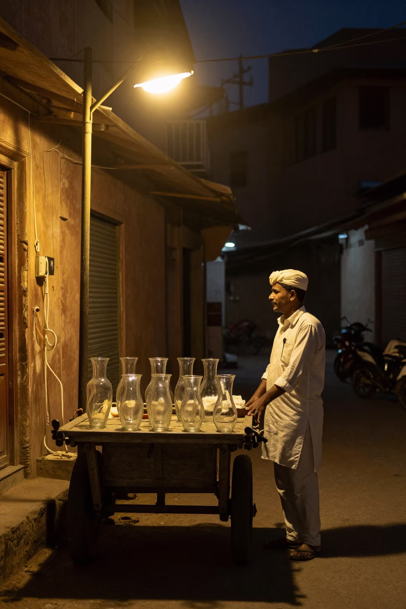 Market Stall in Jaipur at Deep In The Night Light in in Jaipur, India
