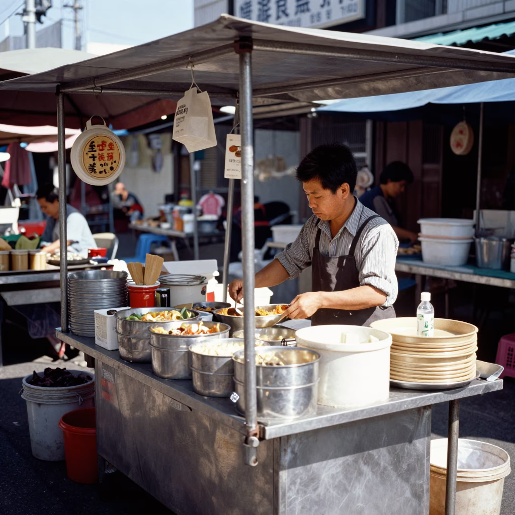 Market Stall in Kaohsiung at The Flat Glare Of Noon Light in in Kaohsiung, Taiwan