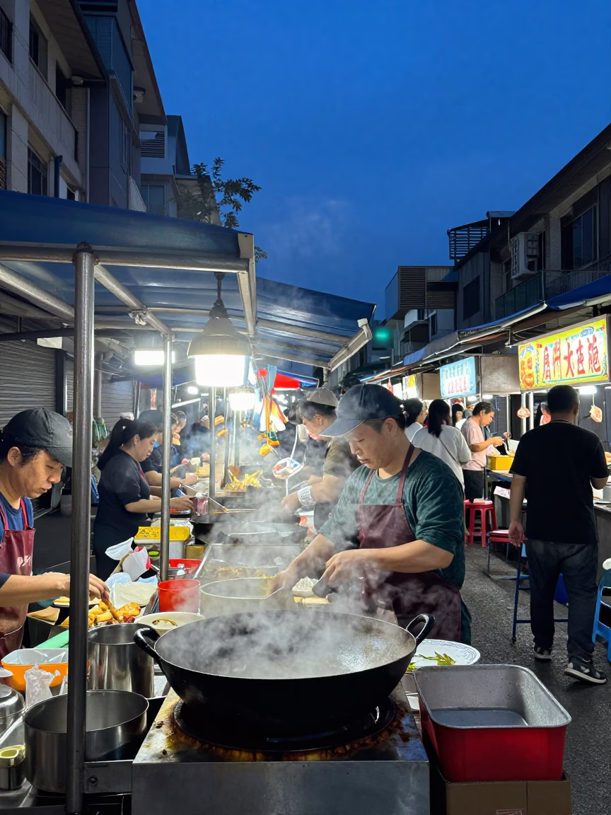 Market Stall in Kaohsiung at The Last Blue Light Of Evening in in Kaohsiung, Taiwan