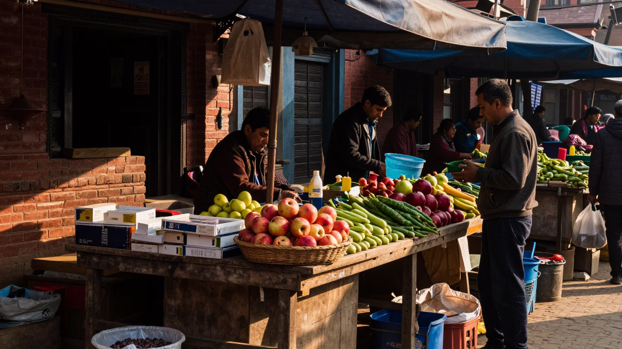 Market Stall in Kathmandu at The Late Morning Light in in Kathmandu, Nepal