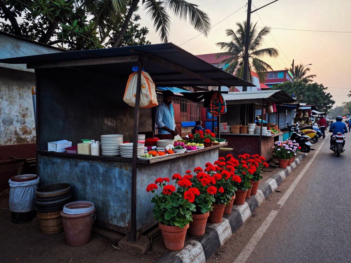 Market Stall in Kochi at Sunrise Light in in Kochi, India