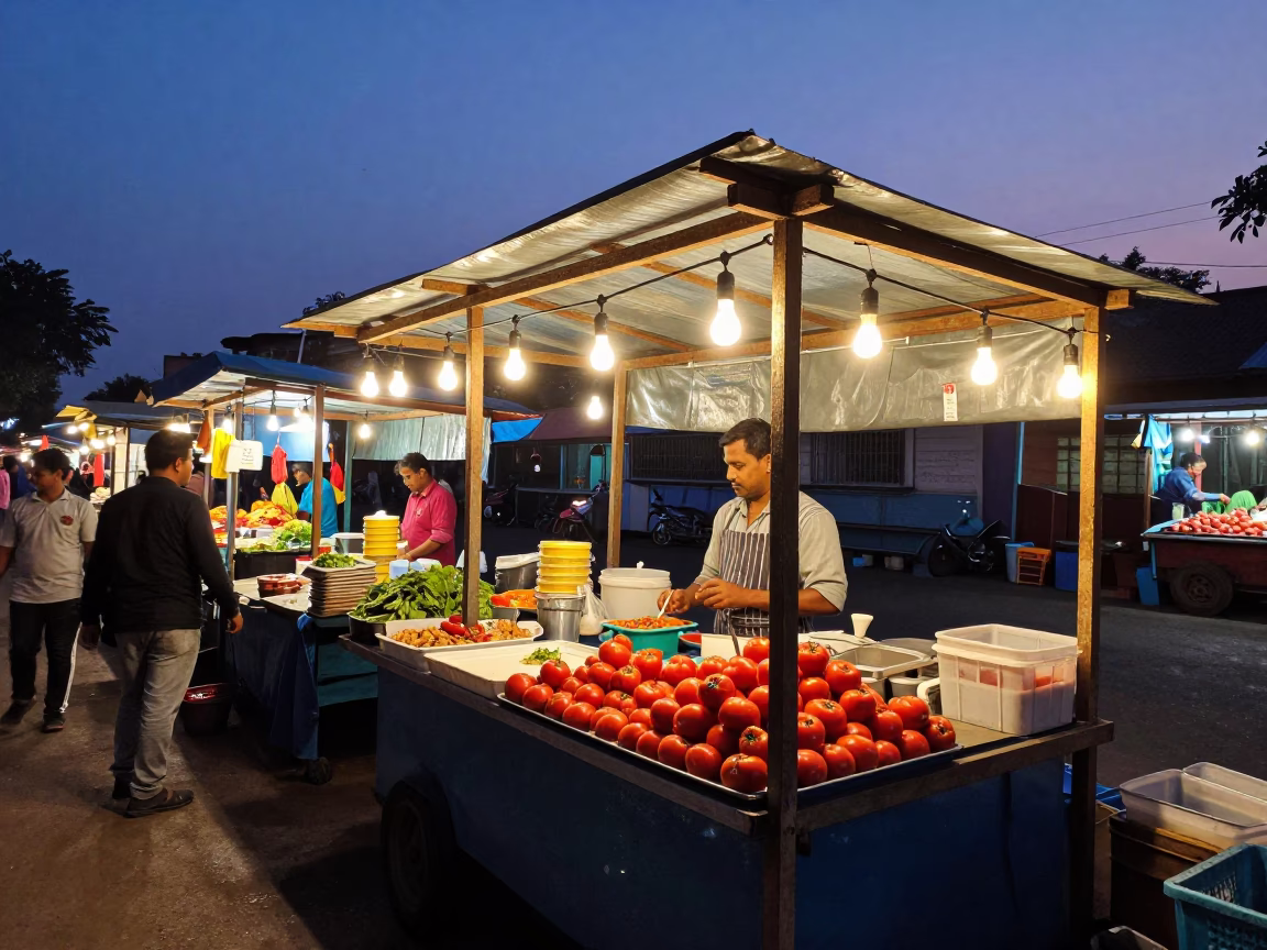 Market Stall in Kolkata at Indigo Twilight After Sunset in in Kolkata, India