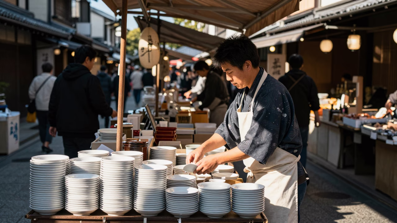 Market Stall in Kyoto at The Early Afternoon Light in in Kyoto, Japan