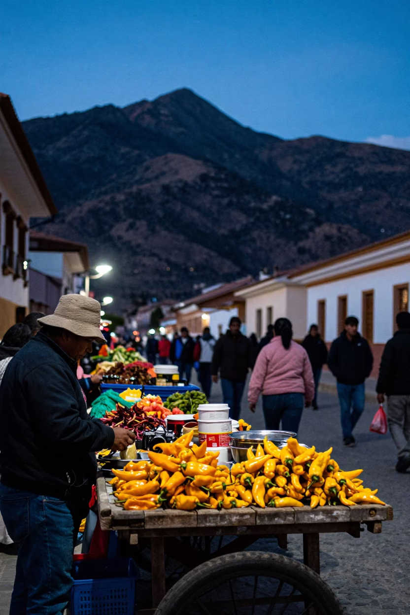 Market Stall in La Paz at Blue Hour in in La Paz, Bolivia