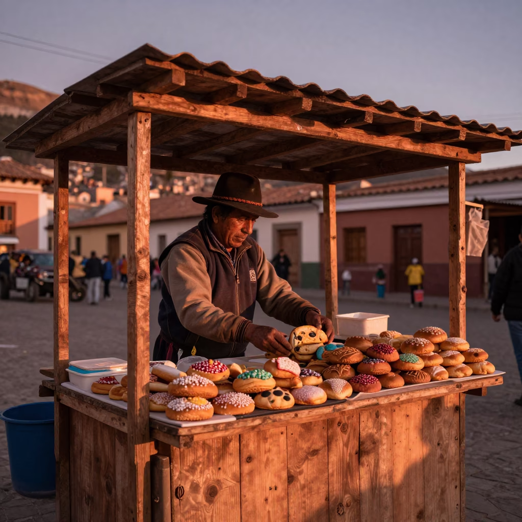 Market Stall in La Paz at Copper-toned Light Before Dusk in in La Paz, Bolivia
