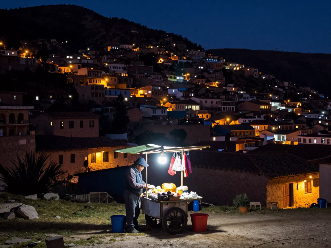 Market Stall in La Paz at Deep In The Night Light in in La Paz, Bolivia