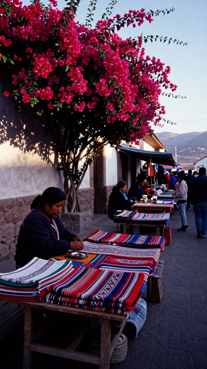 Market Stall in La Paz at Early Morning Light in in La Paz, Bolivia