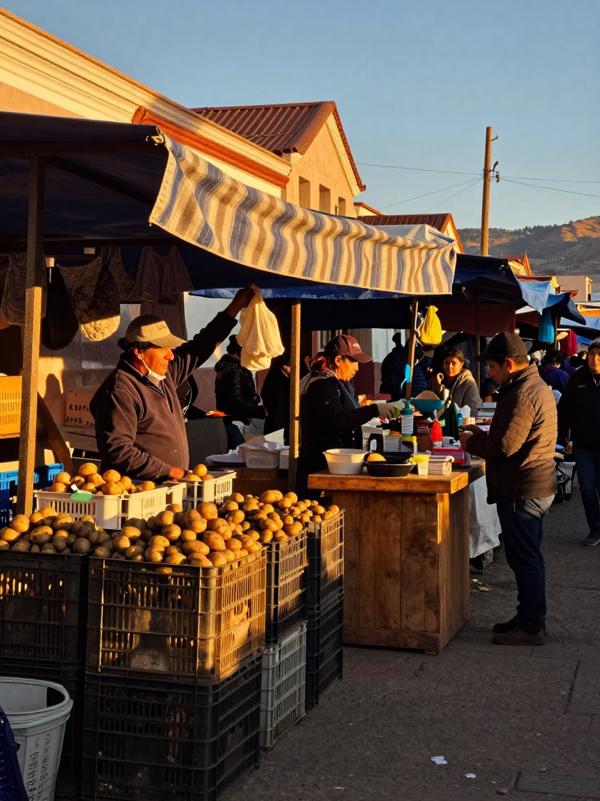 Market Stall in La Paz at Golden Hour in in La Paz, Bolivia