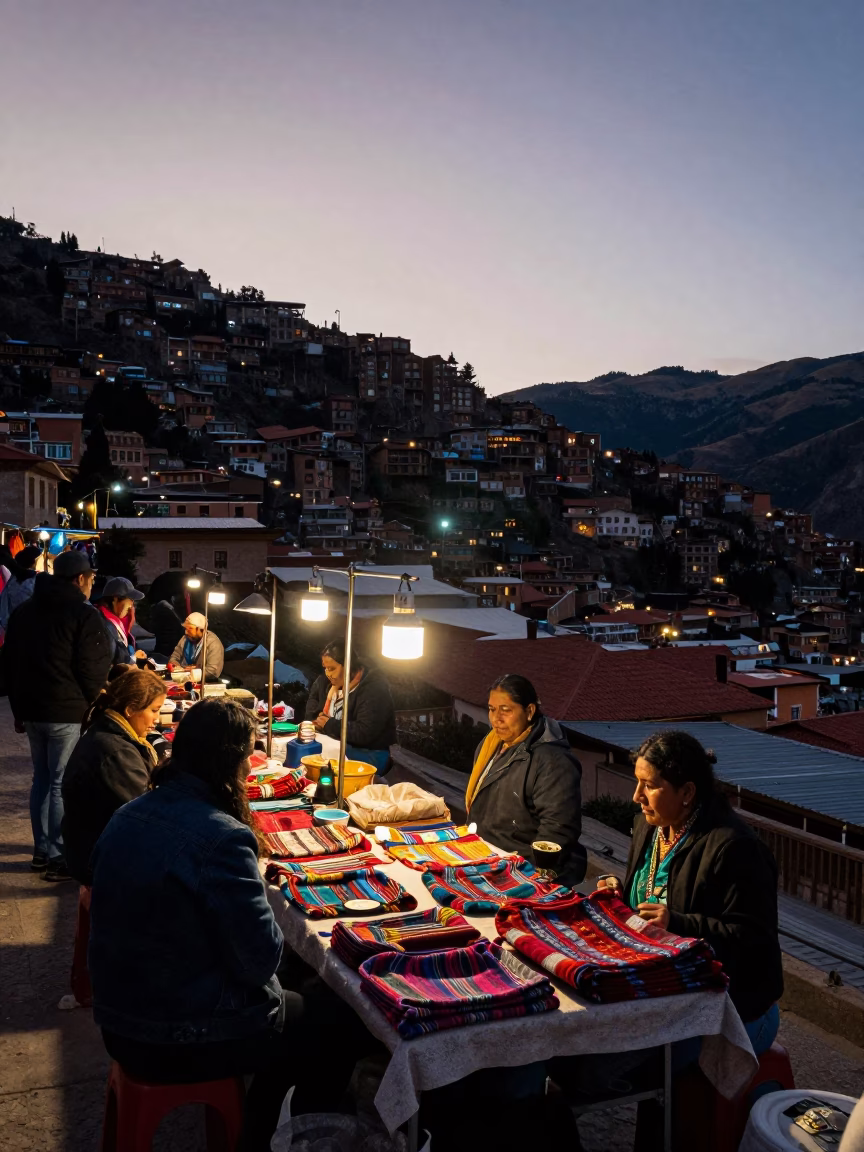 Market Stall in La Paz at The Still Hours Before Dawn Light in in La Paz, Bolivia