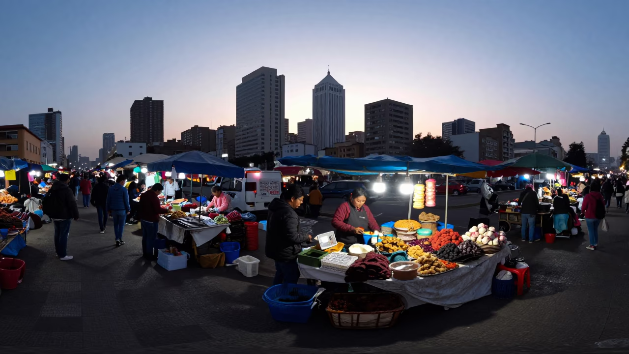 Market Stall in Lima at First Light Of Dawn in in Lima, Peru
