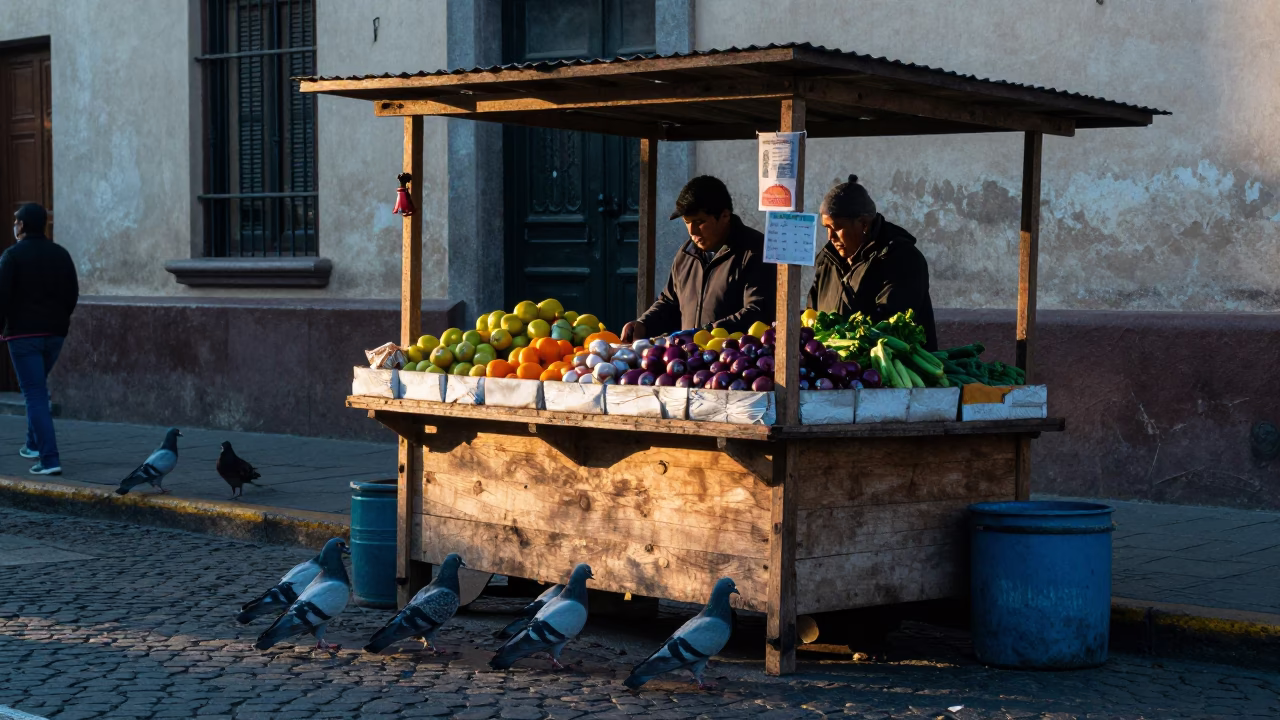 Market Stall in Lima at Sunrise Light in in Lima, Peru