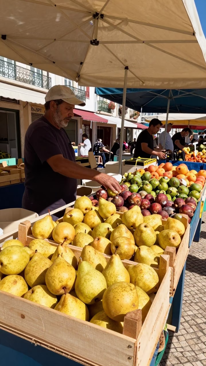 Market Stall in Lisbon at The Flat Glare Of Noon Light in in Lisbon, Portugal