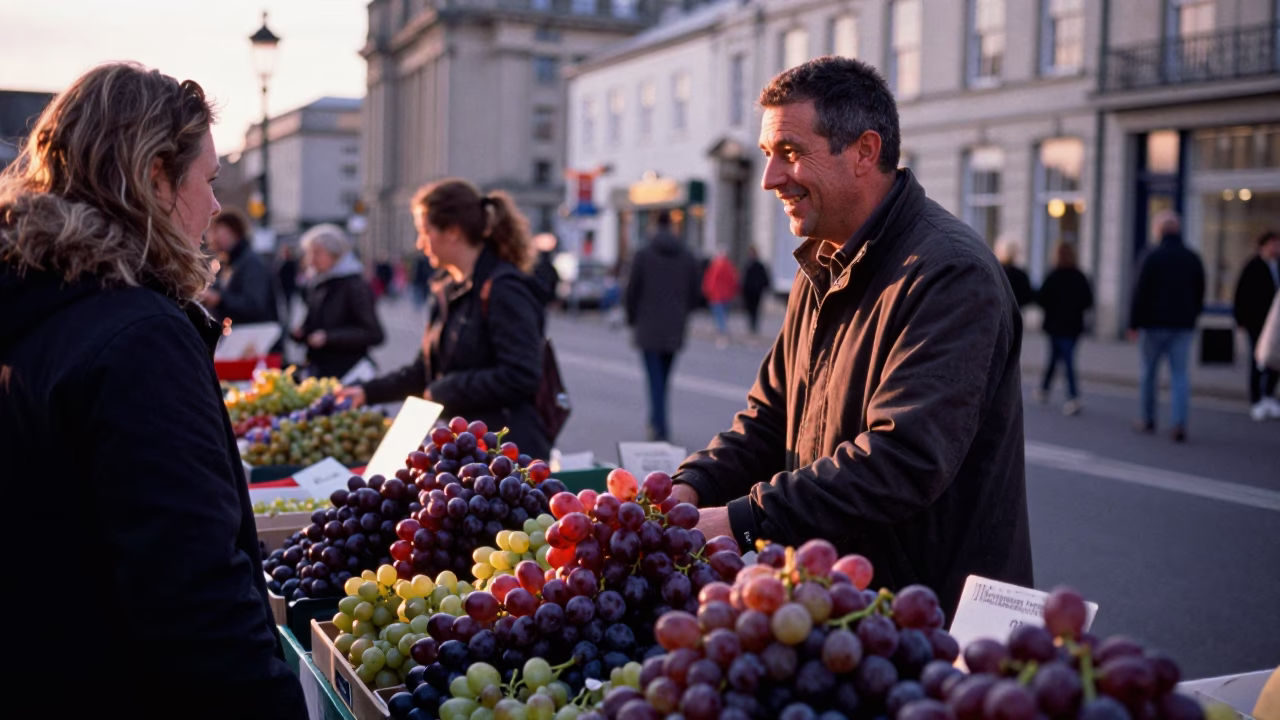 Market Stall in Liverpool at Nautical Dawn Light in in Liverpool, United Kingdom