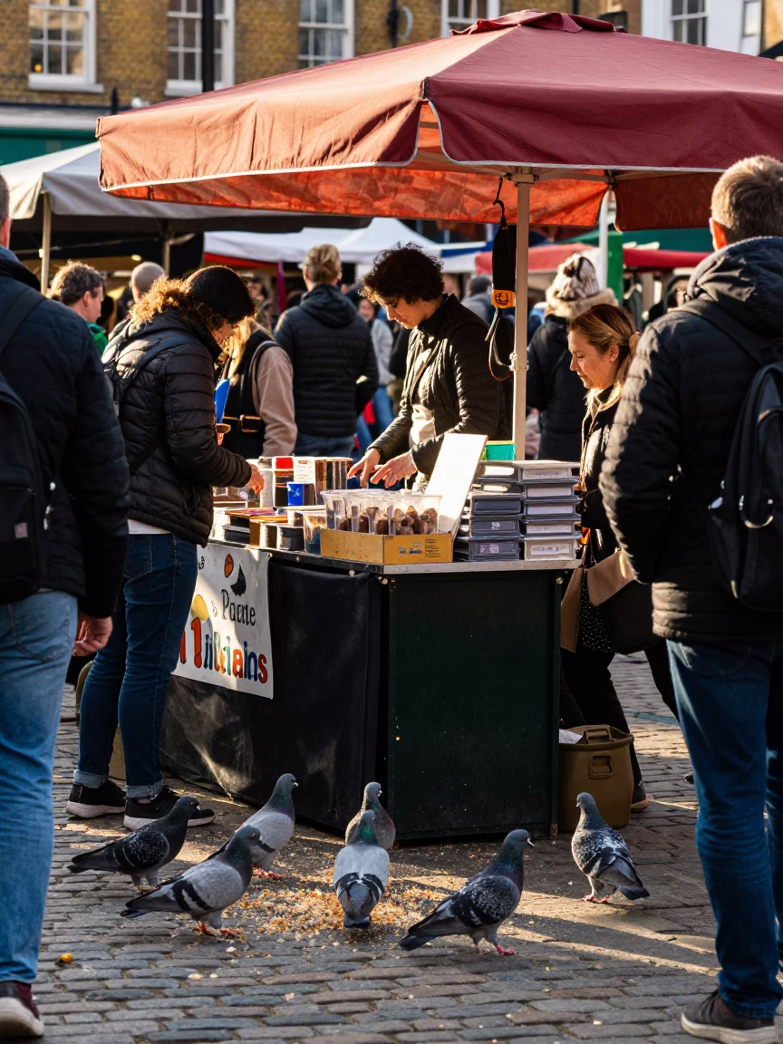 Market Stall in London at The Early Afternoon Light in in London, United Kingdom
