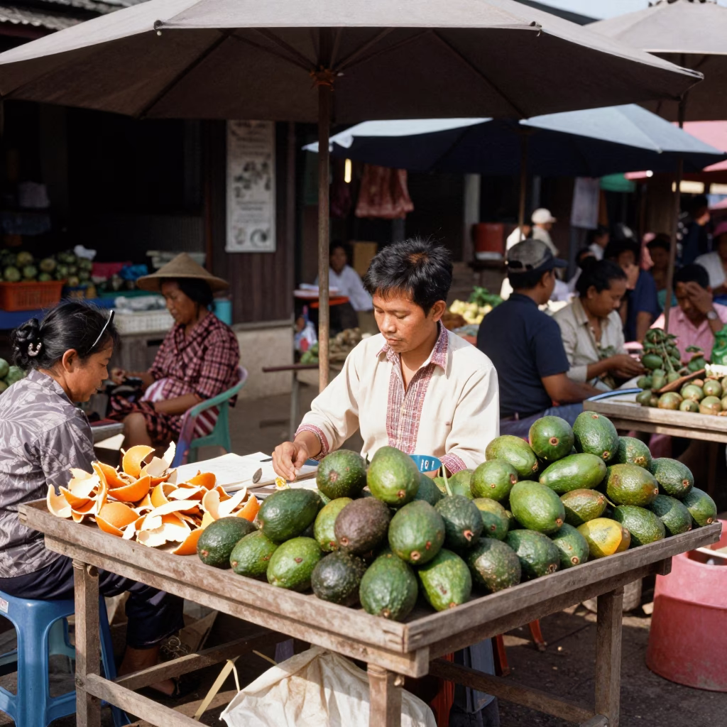 Market Stall in Luang Prabang at Flat Noon Light in in Luang Prabang, Laos