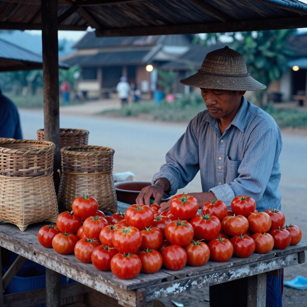 Market Stall in Luang Prabang at Sunrise Light in in Luang Prabang, Laos