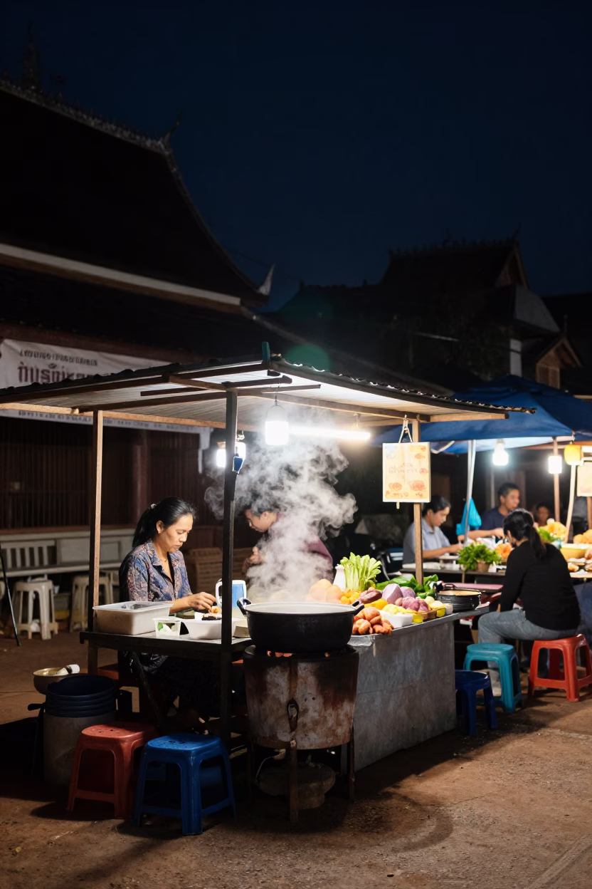 Market Stall in Luang Prabang at The Deepest Night Sky Light in in Luang Prabang, Laos