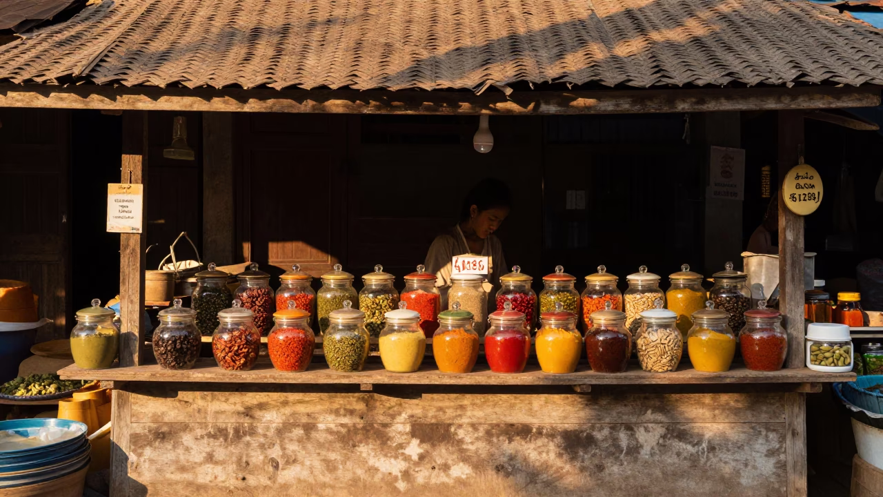 Market Stall in Luang Prabang at The Early Afternoon Light in in Luang Prabang, Laos
