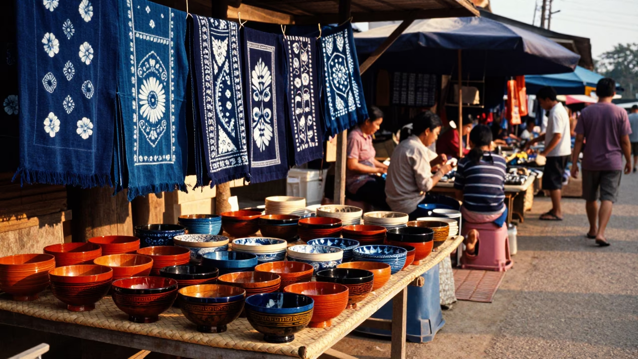 Market Stall in Luang Prabang at The Late Afternoon Light in in Luang Prabang, Laos