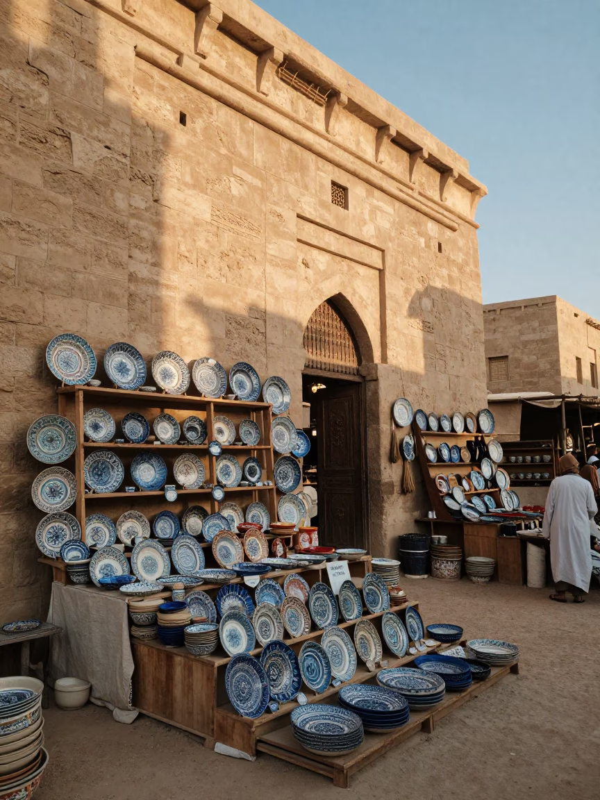 Market Stall in Luxor at As First Light Reaches The Scene in in Luxor, Egypt