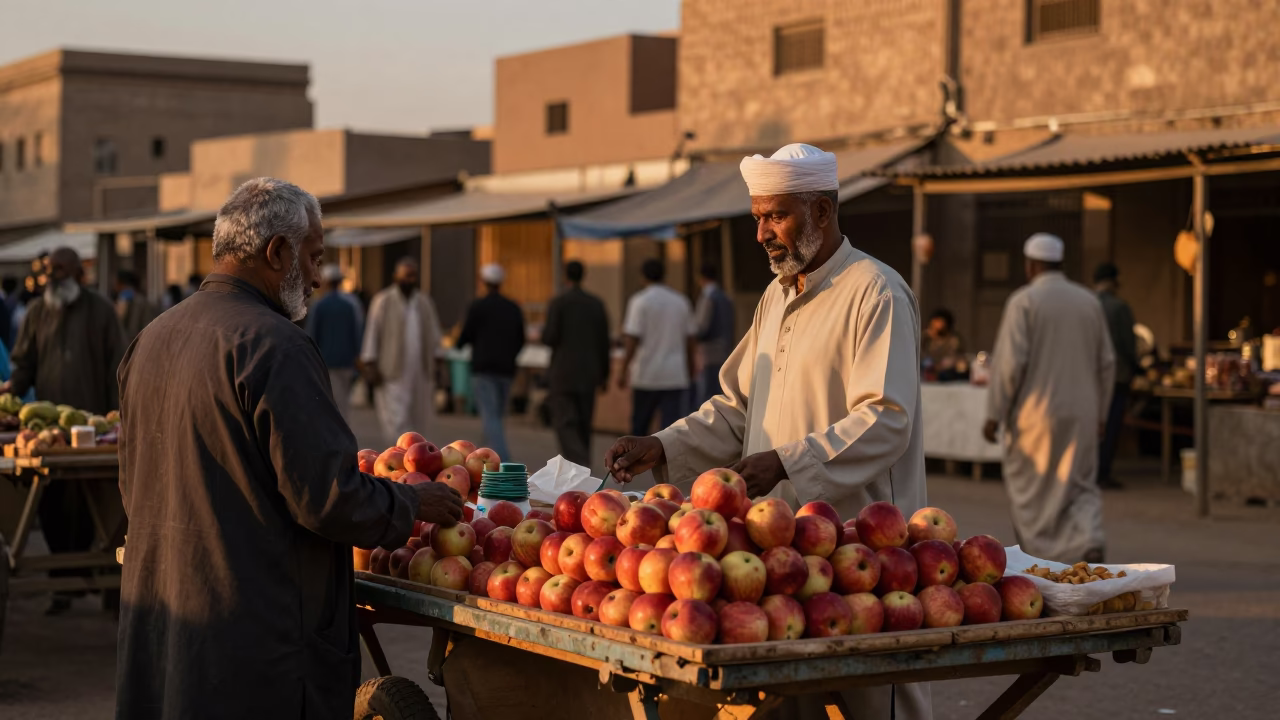 Market Stall in Luxor at Copper-toned Light Before Dusk in in Luxor, Egypt