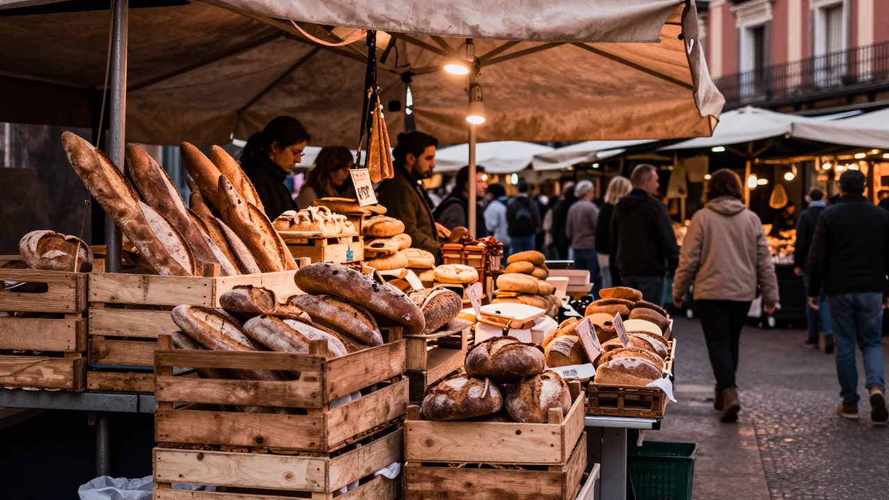 Market Stall in Madrid at Copper-toned Light Before Dusk in in Madrid, Spain