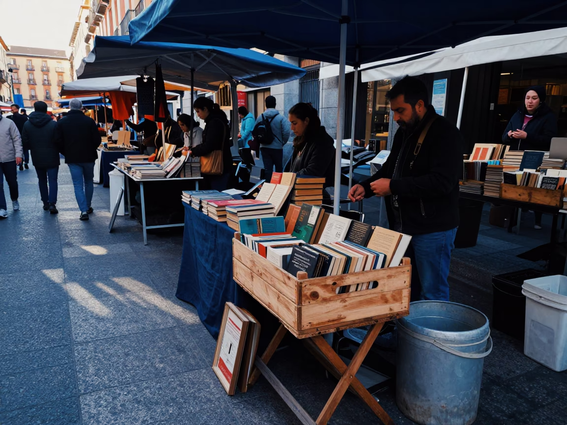Market Stall in Madrid at Sunrise Light in in Madrid, Spain