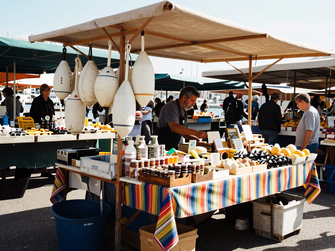 Market Stall in Marseille at Bright Midmorning Light in in Marseille, France