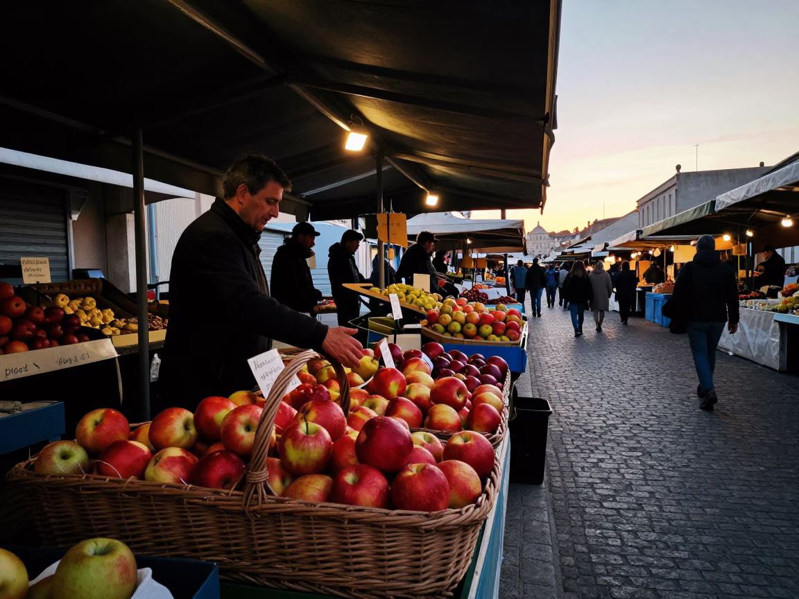 Market Stall in Marseille at Nautical Dawn Light in in Marseille, France