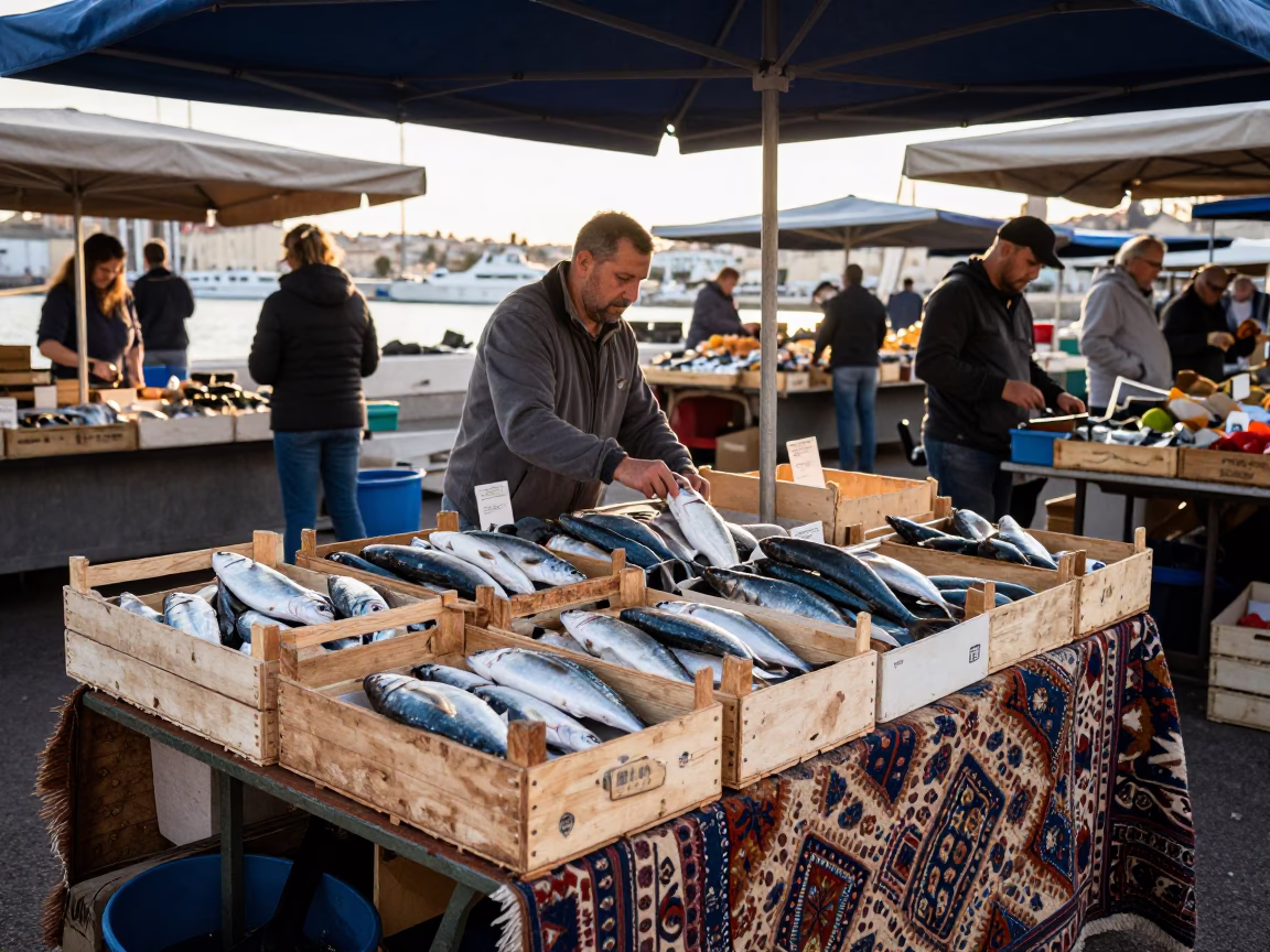 Market Stall in Marseille at The Early Morning Light in in Marseille, France