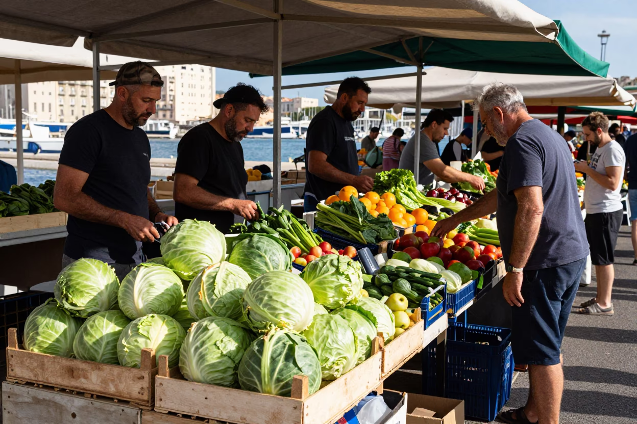 Market Stall in Marseille at The Flat Glare Of Noon Light in in Marseille, France