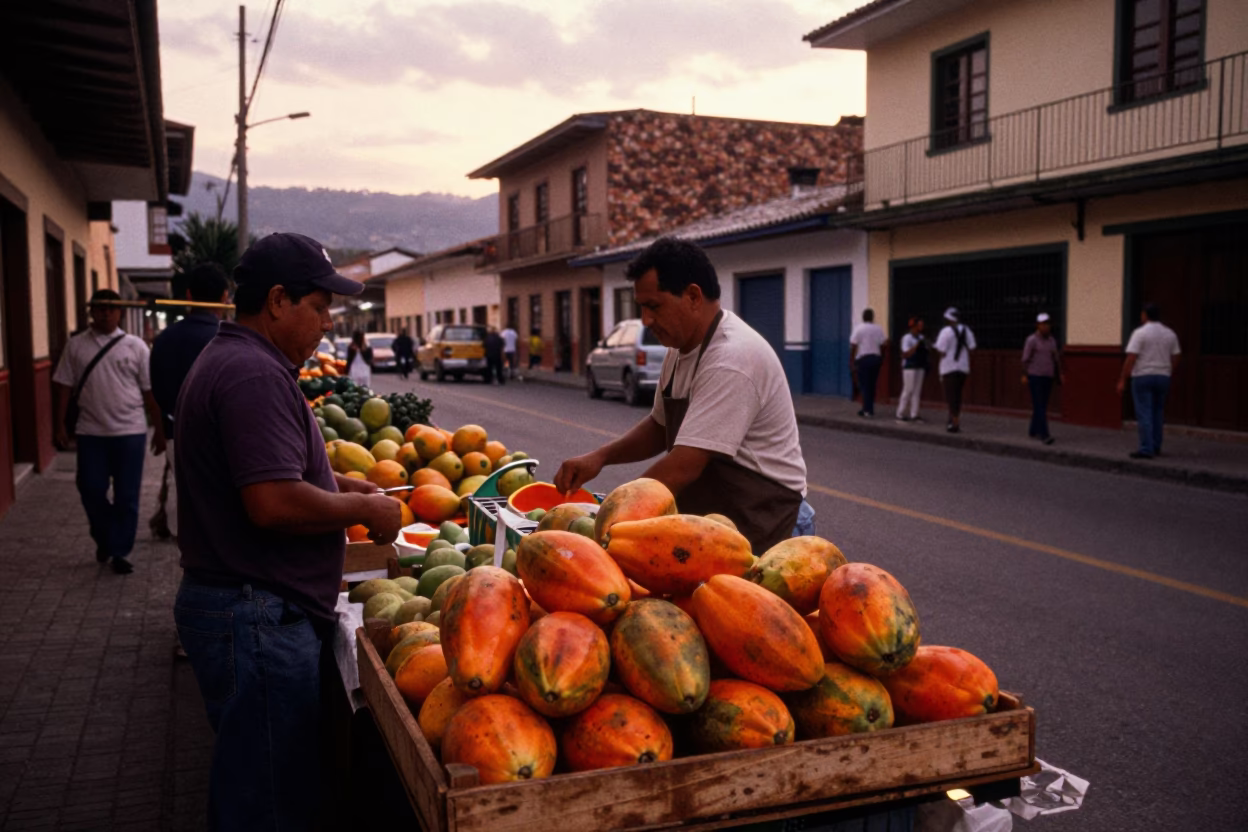 Market Stall in Medellin at Copper-toned Light Before Dusk in in Medellin, Colombia